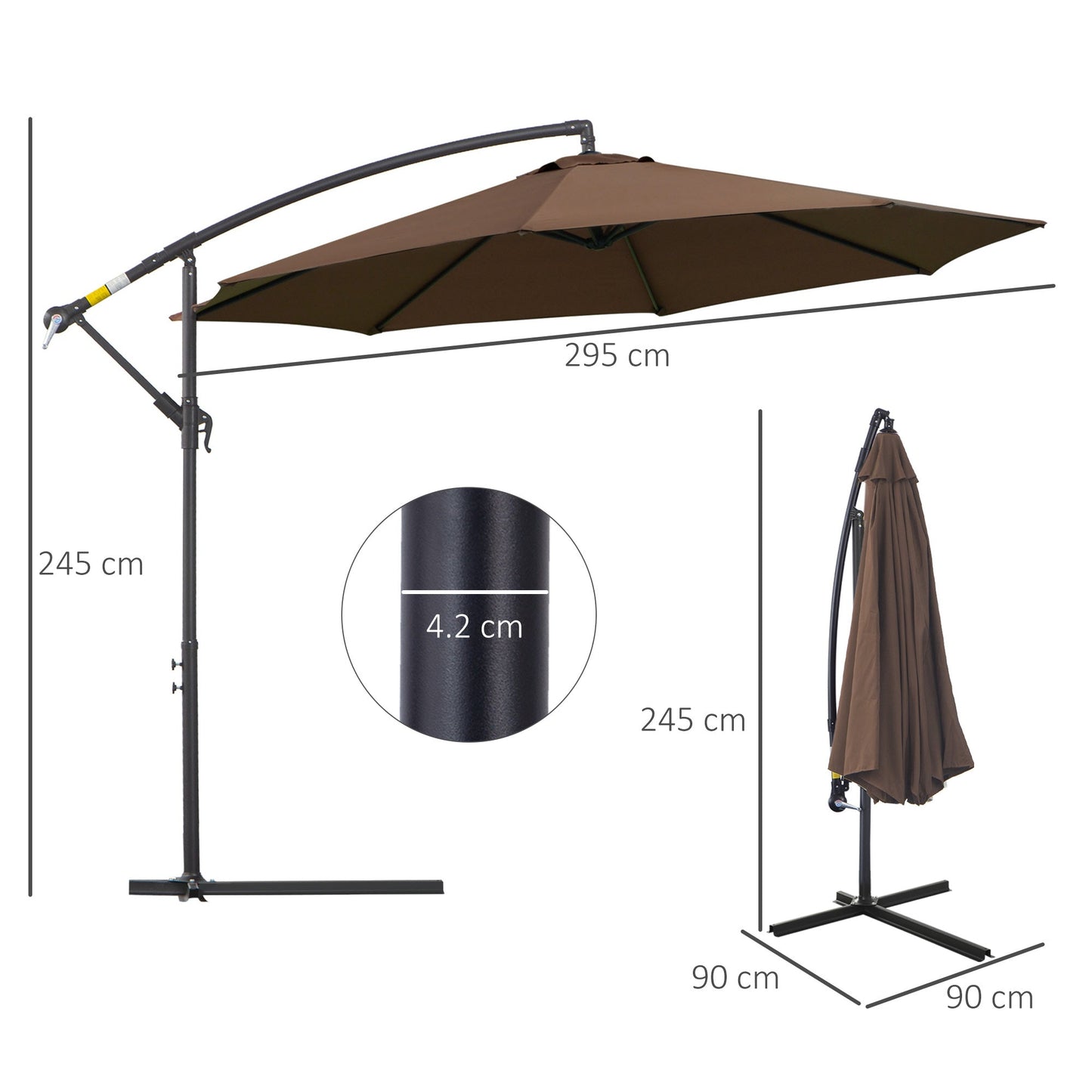 3 Metre Cantilever Parasol Umbrella Steel Frame Brown Durable