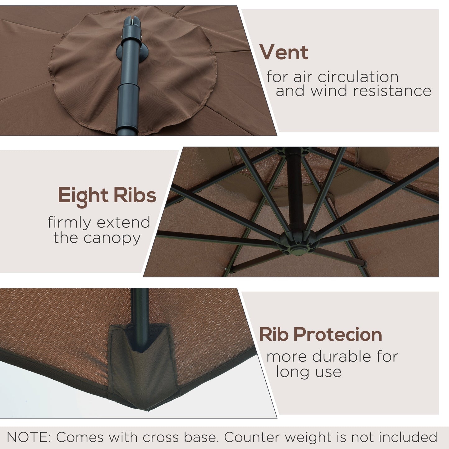 3 Metre Cantilever Parasol Umbrella Steel Frame Brown Durable