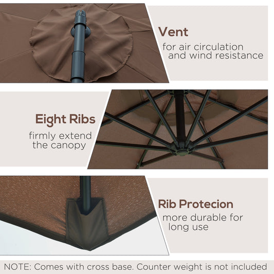 3 Metre Cantilever Parasol Umbrella Steel Frame Brown Durable