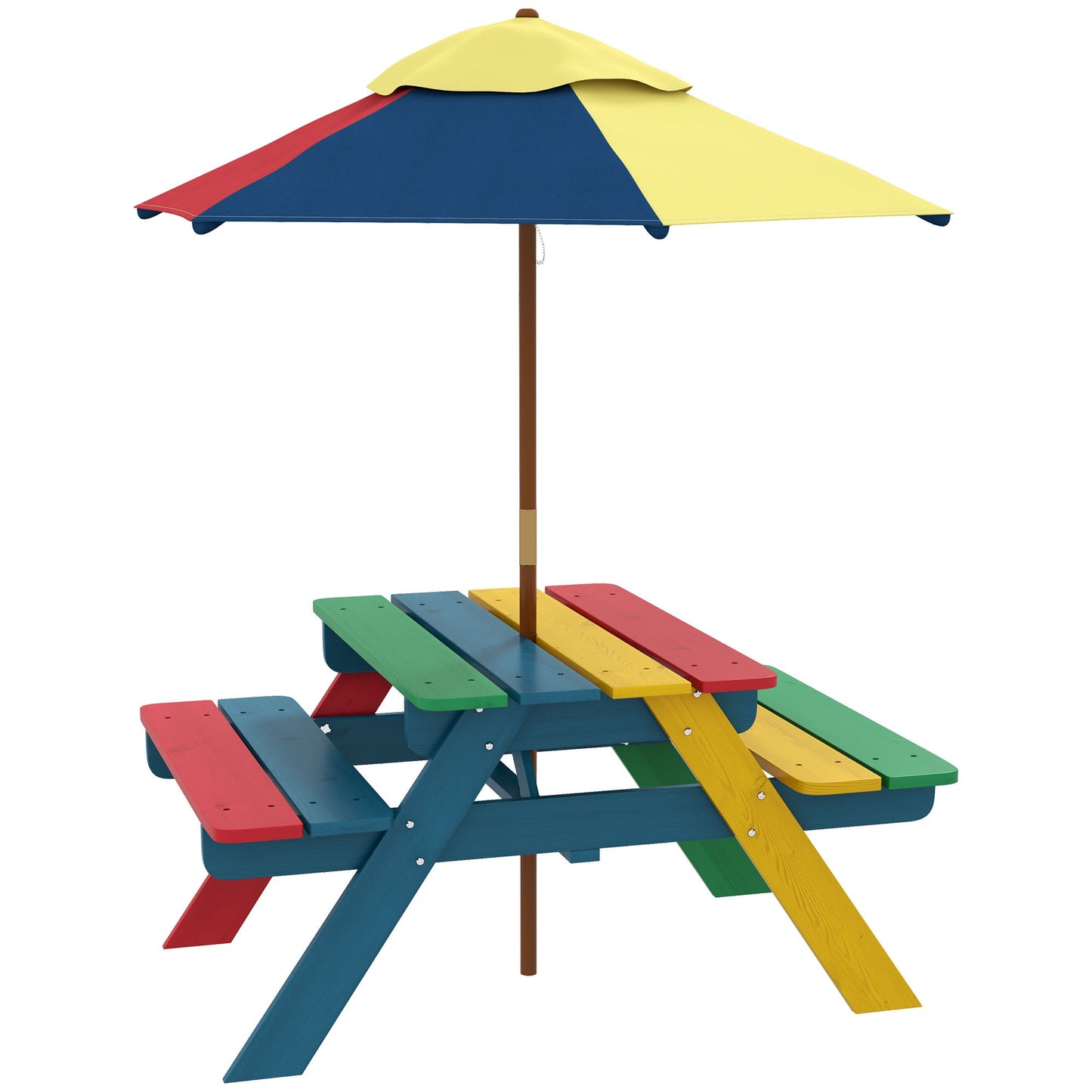 3 Piece Wooden Kids Table and Chair Set with Removable Parasol Multicoloured
